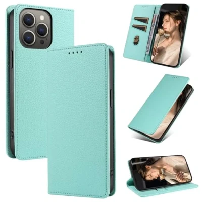 Abbildung von Beajew Handyhülle für Samsung Galaxy A50/A30s/A50s Hülle, Premium Leder Klapphülle [RFID Kartenschlitzen][Magnetverschluss][Standfunktion] kompatibel mit A50/A30s/A50s, Grün