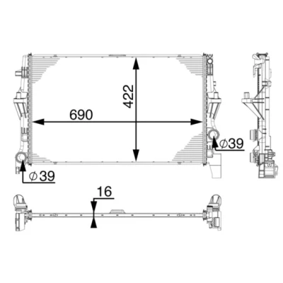 Abbildung von MAHLE ORIGINAL CR 902 000P Kühler, Motorkühlung 690 422 16 Kühlrippen gelötet MERCEDES BENZ: Vito Kastenwagen