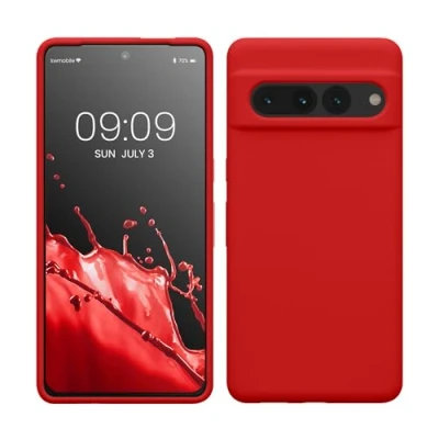 Abbildung von kwmobile Hülle kompatibel mit Google Pixel 7 Pro Silikon Handy Case Handyhülle weiche Oberfläche kabelloses Laden Klassisch Rot