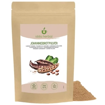 Abbildung von Carobpulver 250g, Johannisbrotschoten getrocknet und gemahlen, natürlicher Süßstoff für Gebäck, Desserts, Carob Schokolade, Johannisbrotmehl, Johannisbrotpulver Dunkel