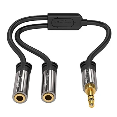 Abbildung von KabelDirekt 3,5 mm Y Adapter &amp; Klinken Splitter AUX Verteiler (1x3,5 Stecker auf 2x3,5 Buchse, Zwei Kopfhörer an EIN Smartphone/Tablet/Notebook anschließen, Stereo, 10 cm, schwarz)