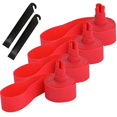 Abbildung von QitinDasen 4Pcs Premium PVC Fahrradreifen Felgenband, 700C Mountainbike Reifen Liner, Pannenschutz Felgenband mit 2Pcs Fahrrad Reifenheber (Rot)