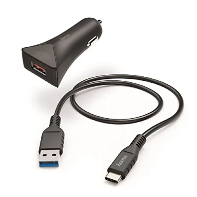 Abbildung von Hama Kfz Ladeset, USB Type C, 3 A, Ladegerät QC 3.0 + C Kabel, 1,5m, Schwarz