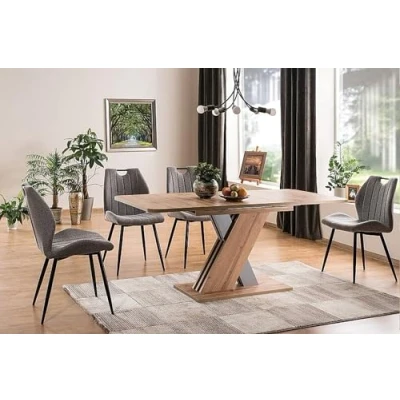 Abbildung von designimpex Esstisch Design GS 555 Eiche Wotan Silber matt ausziehbar 140 180 cm