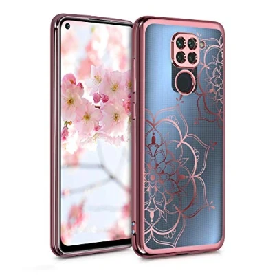 Abbildung von kwmobile Case kompatibel mit Xiaomi Redmi Note 9 Hülle Handy Handyhülle Blumen Zwillinge Rosegold Transparent
