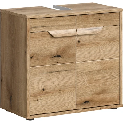 Abbildung von welltime Waschbeckenunterschrank &quot;Kayu, Breite 64 cm, 2 Türen, 1 Einlegeboden&quot;, einzigartiges Griffdesign, Badschrank, Bad Möbel, Badezimmer,