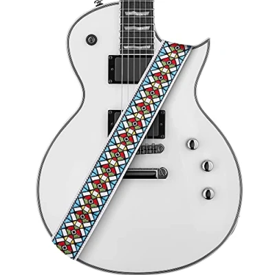 Abbildung von Amumu Gitarrengurt, weißer Gurt, Buntglas, Vintage, Jacquard, für Bass, elektrische und akustische Gitarren
