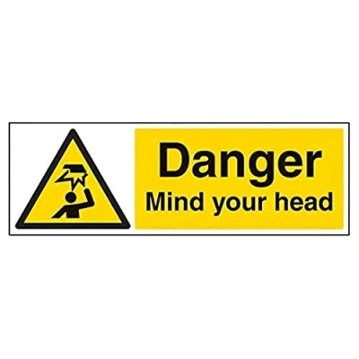 Abbildung von vsafety 63034bj r &quot;Danger Mind your head&quot; Achtung Allgemeine Zeichen, starrer Kunststoff, Landschaft, 450 mm x 150 mm, schwarz/gelb