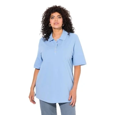 Abbildung von Ulla Popken Manches Courtes Poloshirt, Damen, Größe: 58/60, Light blue
