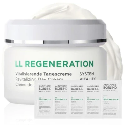 Abbildung von ANNEMARIE BÖRLIND LL REGENERATION Vitalisierende Tagescreme (50ml) + Gratis Probe Sachets (die gesamte Pflegeroutine) Bei Regenerationsbedürftiger Haut Schützend, Regenerierend &amp; Vitalisierend
