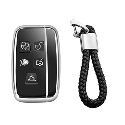 Abbildung von M.JVisun TPU Weich Autoschlüssel Fall für Land Rover Discovery 4/Sport Freelander 2 Range Evoque/Sport/Velar Silikon Schlüssel Hülle Glänzend Silber Flechten Schlüsselbund