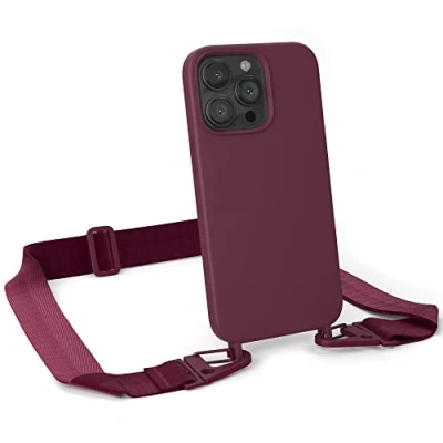 Abbildung von EAZY CASE Handykette Silikon mit Karabiner kompatibel iPhone 13 Pro Handyhülle breitem Umhängeband, Handykordel Silikon, Hülle Band, Kette für Smartphone, Beere Clips Berry