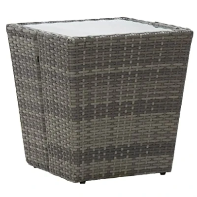 Abbildung von vidaXL Beistelltisch Gartentisch Gartenmöbel Balkontisch Tisch Terrassentisch Bistrotisch Couchtisch Kaffeetisch Grau 41,5x41,5x43cm Hartglas Poly Rattan