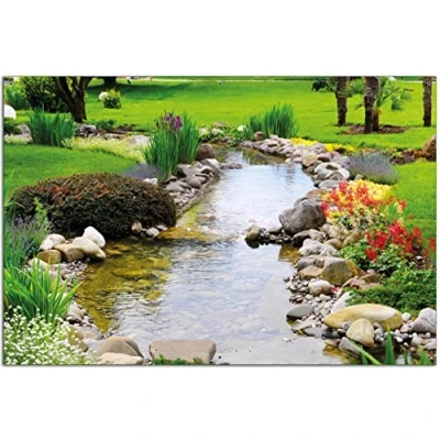 Abbildung von Wallario Outdoor Poster für Garten oder Balkon Blumen am Teich, Motivbanner Größe: ca. 60 x 90 cm, Bild