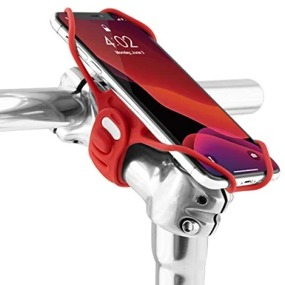 Abbildung von Bone Handyhalterung Fahrrad für Vorbau Befestigung, Stoßdämpfer Handyhalter Staße Renn und Tourenrad, Smartphone 4,7 7,2 Zoll iPhone Samsung Bike Tie Pro 3 Rot