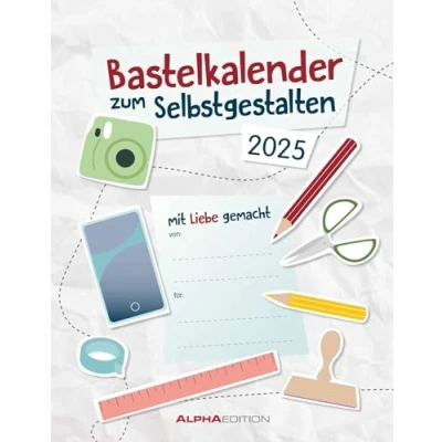 Abbildung von Alpha Edition Do it Yourself weiß 2025 Wandkalender, 24x31cm, Bastelkalender mit Seiten aus hochwertigem Bastelkarton, gestaltbares Titelblatt, Ferientermine DE/AT/CH und int. Kalendarium