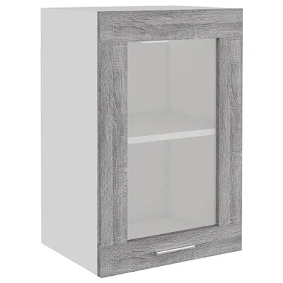 Abbildung von vidaXL Hängeschrank mit Glastür, Küchenschrank viel Stauraum, Wandmontage Einbauküche Schrank, Modern, Grau Sonoma Holzwerkstoff