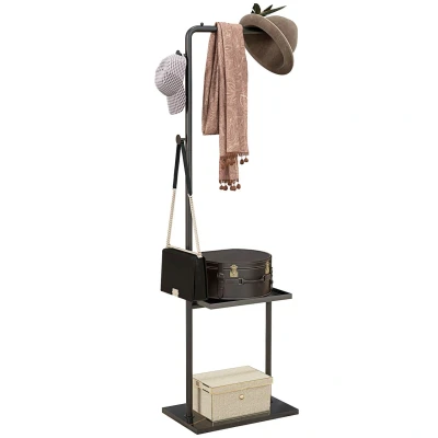 Abbildung von HOMCOM Garderobenständer mit Hängestäben Tablett, (standgarderobe, 1 St., Kleiderständer), für Flur, Eingang, 45 x 28 148 cm, Schwarz