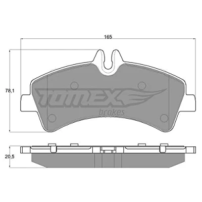 Abbildung von TOMEX brakes TX 14 26 Bremsbelagsatz Hinterachse für Verschleißwarnanzeiger vorbereitet VOLKSWAGEN: Crafter 30 50 Kastenwagen, 35 Bus