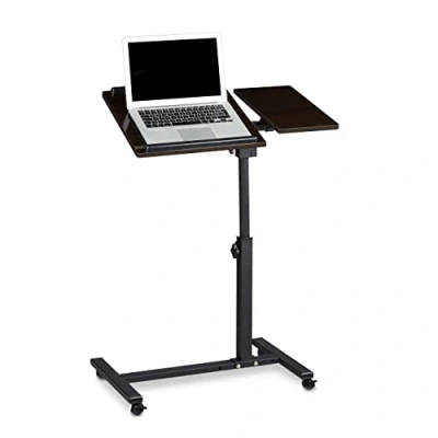 Abbildung von Relaxdays Laptoptisch höhenverstellbar HBT 95 x 60 40 cm Notebook Ständer auch für Linkshänder Sofatisch Beistelltisch mit Rollen und Ablage Maus 2 Stopp Leisten, Ebenholz, schwarz