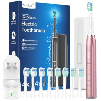 Abbildung von Elektrische Zahnbürste Schallzahnbürste für Erwachsene Leise Zahnbürsten Elektrisch Mit Reiseetui und Ladestation, Electric Toothbrush 8 Bürstenköpfe, 5 modi, 40000VPM Whitening