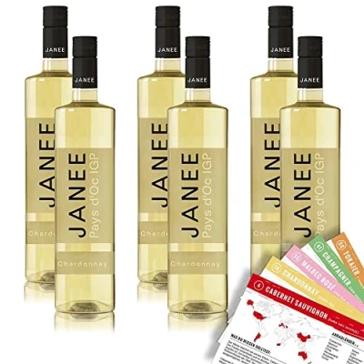 Abbildung von Janee Chardonnay IGP, halbtrocken, sortenreines Weinpaket + VINOX Winecards (6x0,75l)