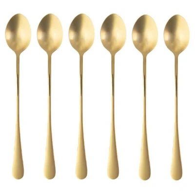 Abbildung von Intirilife 6er Set Löffel aus Edelstahl in Gold 19 cm Länge Eislöffel mit langem Stiel Dessertlöffel für Kaffee Latte Macchiato Longdrinks Cocktails Eistee