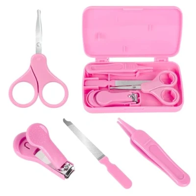 Abbildung von Econtal Baby Nagelpflegeset 4 in 1 Pink, Nagelknipser, Nagelschere, Nagelfeile, Nasenpinzette Nagelset für Kleinkind, Neugeborene, Kinder