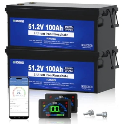 Abbildung von DCHOUSE 24V 100Ah 4 Pack Lithium LiFePO4 Golfwagen batterie 10240Wh, wiederaufladbar mit über 4000 fachen Tiefenzyklen und BMS Schutz, perfekt für Wohnmobile, Trolling Motoren,Solarsysteme