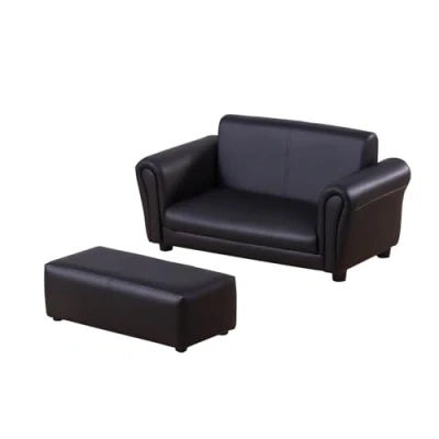 Abbildung von Kindersessel mit Fußhocker, Kindercouch Hocker, Kindersofa, Sofa Sessel, Schwarz 83 x 42 41 cm