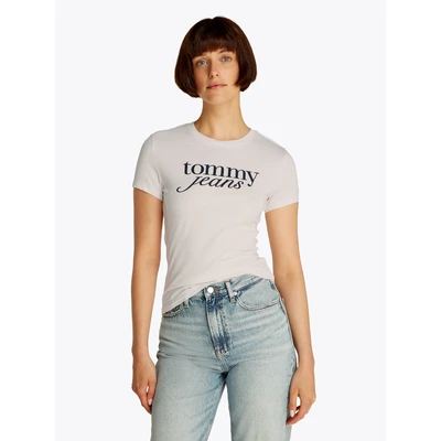 Abbildung von Tommy Jeans Curve Rundhalsshirt &quot;Shirt TJW SLIM ESSENTIAL&quot;, in Großen Größen, Logo Print auf Brusthöhe, mit Logostickerei