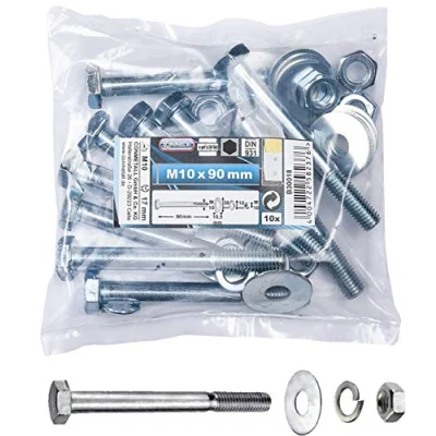 Abbildung von Connex Sechskantschrauben M10 x 90 mm 10 Stück Außensechskant Antrieb Verzinkt Für sämtliche Konstruktionen Inkl. Unterlegscheiben, Federringe &amp; Muttern / Schrauben Sortiment B30018