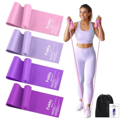 Abbildung von Fokky Fitnessbänder, Widerstandsbänder 4er Set, Latexfrei Resistance Bands Set für Damen &amp; Herren, 2M Lange Gymnastikband Yoga, Pilates, Physiotherapie, Workout