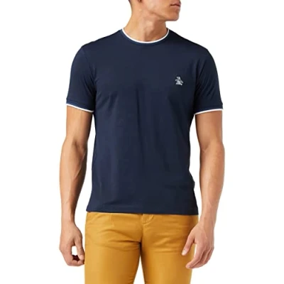 Abbildung von ORIGINAL PENGUIN Herren SS Sticker Pete Ringer Tee T Shirt, Dunkler Saphir, L