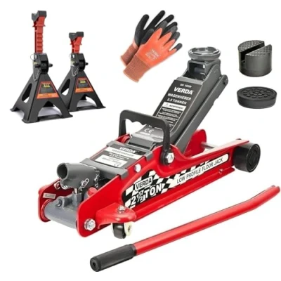 Abbildung von Wagenheber 2,5T + 2X Gummi Montagehandschuhe Rangierwagenheber 85 385 mm Auto Heber Modellwahl (Wagenheber Unterstellbock mit Sicherung Gummi)