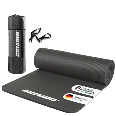 Abbildung von Muawo Fitnessmatte, Yogamatte, Sportmatte und Gymnastikmatte (mit Tragegurt Trage / Aufbewahrungstasche), extra dick 15 mm &amp; lang 190 cm, PHTHALATFREI, kein Chemie Geruch