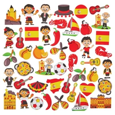 Abbildung von Baker Ross FN047 Spanien Schaumaufkleber Packung mit 150 spanischen Aufklebern für Kinder zum Basteln und Gestalten