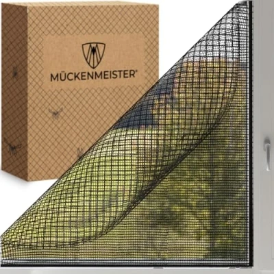 Abbildung von MÜCKENMEISTER® Fliegengitter Fenster (130x150cm, schwarz) zuschneidbar Insektenschutz mit Klebestreifen Fliegennetz Mückennetz