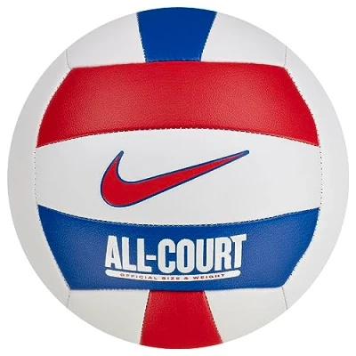 Abbildung von Nike All Court Deflated Volleyball aus Gummi und Synthetikleder in der Farbe White/University red/Game royal/University red, Größe: 5, N.100.9072.124.05