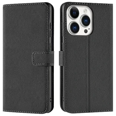 Abbildung von Verco Handyhülle für iPhone 16 Pro Max Hülle, Bookcase Tasche Flipcover Case [Kartenfächer/Aufstellfunktion], Schwarz