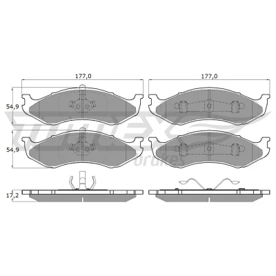 Abbildung von TOMEX brakes TX 12 09 Bremsbelagsatz Vorderachse nicht für Verschleißwarnanzeiger vorbereitet JEEP: Grand Cherokee I, WRANGLER 2, II