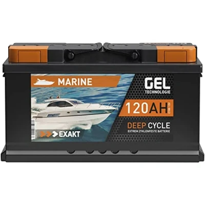 Abbildung von EXAKT Gel Batterie 12V 120Ah Bootsbatterie Marine Schiff Versorgung Solarbatterie Gelbatterie Akku ersetzt 100Ah 110Ah