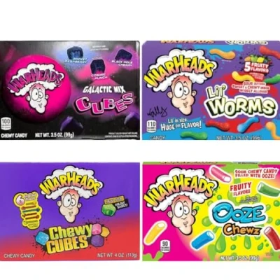 Abbildung von Warheads Probierpaket 4x99g leckere Sweets mit Galactic Cubes Ooze Chews Lil Worms &amp; Chewy
