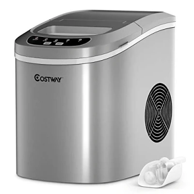 Abbildung von COSTWAY Eiswürfelmaschine 12KG/24H, Ice Maker 9 Eiswürfel in 6 13min, Eismaschine 2,2L Wassertank, Eiswürfelbereiter 2 Eiswürfelgrößen inkl. Schaufel, 25x36x33cm (Silber)