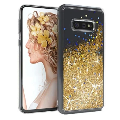 Abbildung von EAZY CASE Hülle kompatibel mit Samsung Galaxy S10e Schutzhülle Flüssig Glitzer, Handyhülle, Schutzhülle, Back Cover Glitter Flüssigkeit, TPU/Silikon, Transparent/Durchsichtig, Gold
