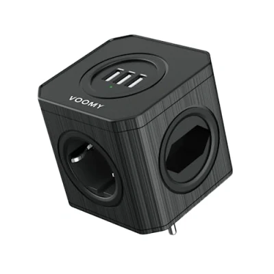 Abbildung von VOOMY 7 In 1 Steckdosenwürfel Ohne Kabel, Mehrfachsteckdose Mit USB Ladegerät, 3 A Ports, AC und Euro Stecker, 4000W Steckdosenleiste Würfel, Verlängerungskabel, Schwarz