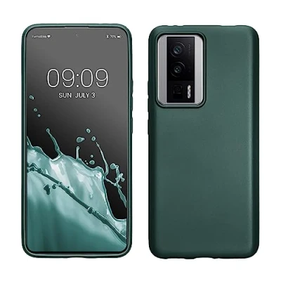 Abbildung von kwmobile Case kompatibel mit Xiaomi Poco F5 Pro 5G Hülle Schutzhülle aus Silikon metallisch schimmernd Handyhülle Metallic Petrol