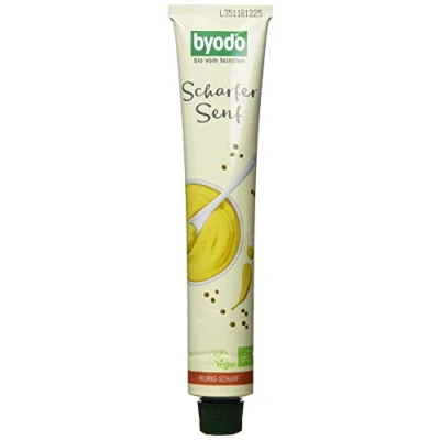Abbildung von Byodo Bio Extra Scharfer Senf Tube 8er Pack (8 x 100 ml) 100% Zutaten, Cremig und Frisch, Umweltfreundliche Aluminium Tube, Vegan, Ideal für Marinaden Saucen