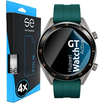 Abbildung von smart engineered [4 Stück 3D Schutzfolien kompatibel mit Huawei Watch GT Active (46mm), transparente HD Displayschutz Folie, Schutz vor Schmutz und Kratzern, kein Schutzglas