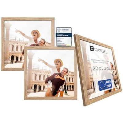 Abbildung von CABBEL Dreierpack (3 Stk.) Bilderrahmen 20x20 cm MDF Holz Rahmen in Eiche mit bruchsicherem Plexi Glas/Modern